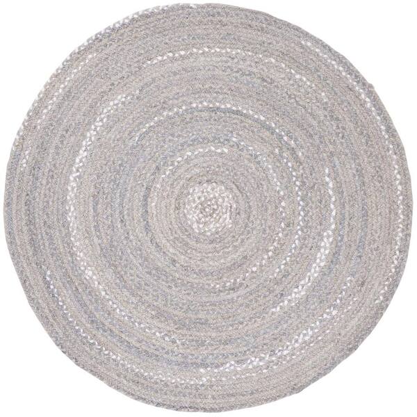 SAFAVIEH Braided Light Gray 4 ft. x 4 ft. Round Striped Solid Area Rug