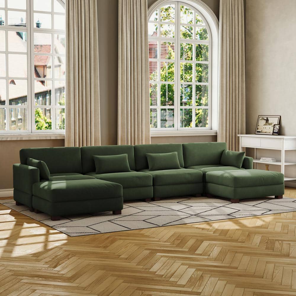 Uixe 160 in. Square Arm 6-piece Corduroy Upholstered U