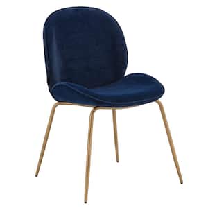 Gold Fully Upholstered Blue Velvet Dining Chair (Set of 2)