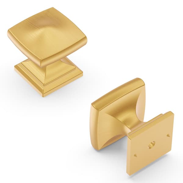 HICKORY HARDWARE Dover 1-1/4 in. Square Brushed Golden Brass Cabinet Knob (10-Pack)
