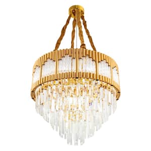 23.6 in. 9-Light Gold Modern 5-Tier Crystal Chandelier for Living Room with  No Bulbs Included