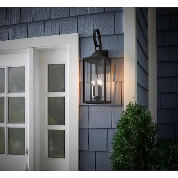 Havenridge 23.2 in. 3-Light Espresso Bronze Hardwired Outdoor Wall Light Lantern Sconce with Clear Glass (1-Pack)