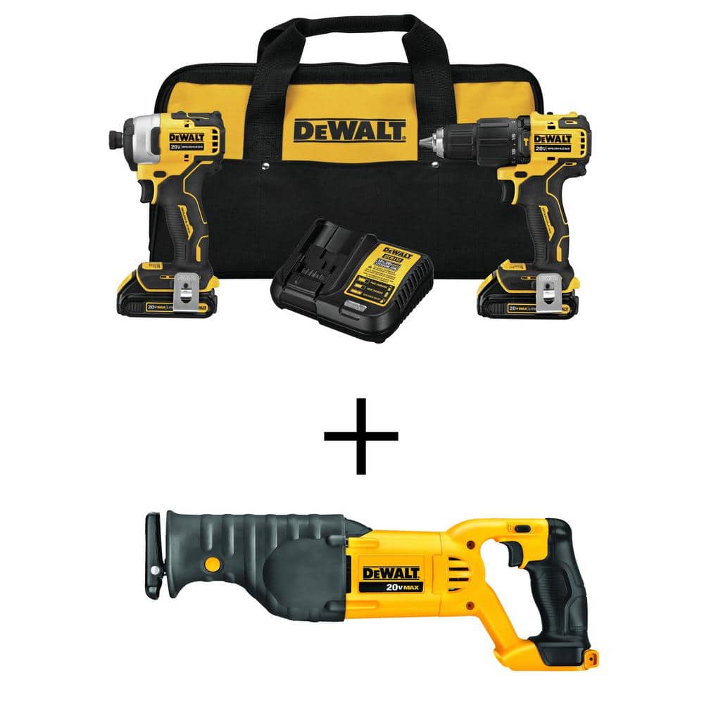 ATOMIC 20V MAX Cordless Brushless Hammer Drill/Impact 2 Tool Combo Kit, 20V Cordless Recip Saw, and (2) 1.3Ah Batteries -  DEWALT, DCK279C2W380