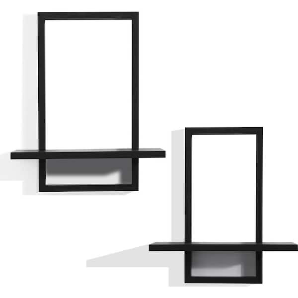 Unbranded 8.66 in. W x 15.75 in. D Black Square Floating Shelves Decorative Wall Shelf, (Set of 2)