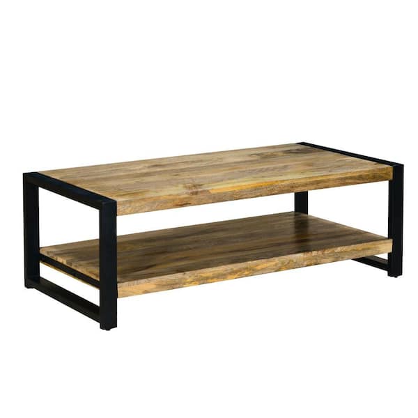Benjara Industrial 47 In. Washed White Large Rectangle Wooden Top Coffee Table with Sled Design Metal Legs