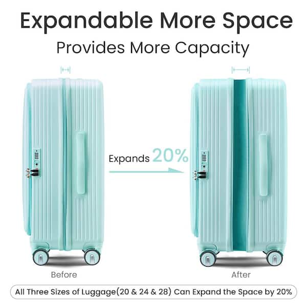 Aoibox 3-Piece Mint Green Hardside Spinner Luggage Set with