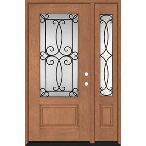 Regency 53 in. x 80 in. 3/4-Lite Georgian Decorative Glass LHIS Autumn Mahogany Fiberglass Prehung Front Door 14 in. SL