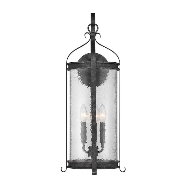 Preston 10.5 in. W x 26 in. H 3-Light Iron Oxide Hardwired Outdoor Wall Lantern Sconce with No Bulbs Included