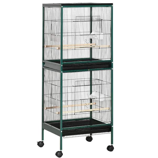 Spacious Green Wooden Bird Aviary with Multi-Door Access for Budgies and Finches, Bird House, Bird Cage