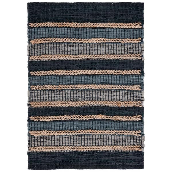 Vintage Leather 3 ft. x 5 ft. Black/Natural Striped Area Rug