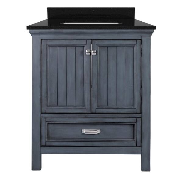 Foremost Brantley 37 in. W x 22 in. D Bath Vanity in Harbor Blue with Granite Vanity Top in Black Galaxy and White Basin