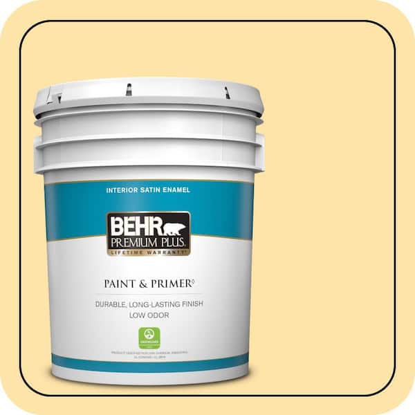BEHR PREMIUM PLUS 5 gal. #P270-3 Sunflower Seed Satin Enamel Low Odor Interior Paint & Primer