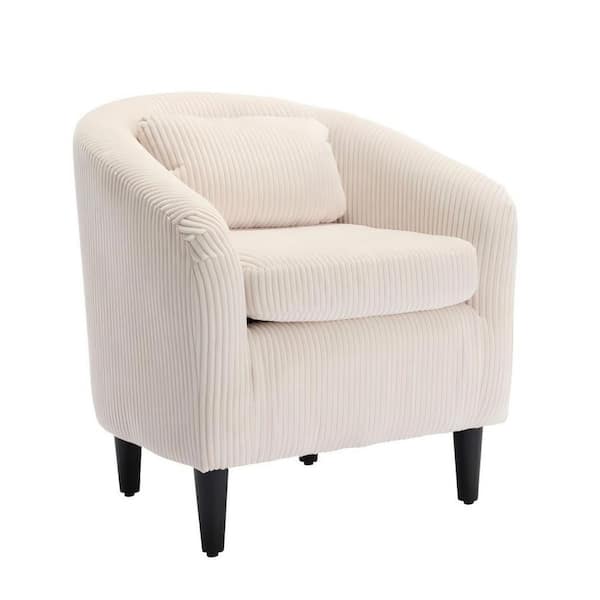 Modern Beige Corduroy Upholstered Accent Chair with Wooden Legs