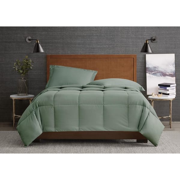 Cotton Garment Washed Solid Full/Queen Comforter Set in Army Green 