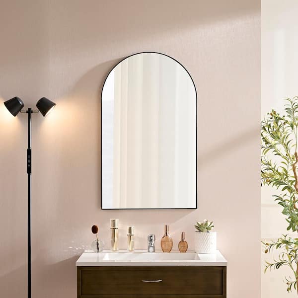 22 in. W x 36 in. H Arched Framed Vertical/Horizontal Wall Bathroom Vanity Mirror in Black