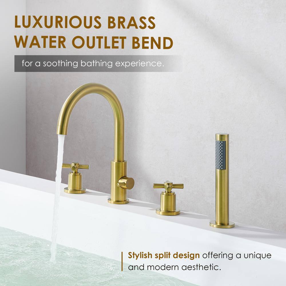 Brushed Gold Stainless Steel Deck-Mount Tub Faucet Set