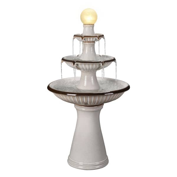 3 Tier Ceramic Fountain with Lights - Ivory Elegance