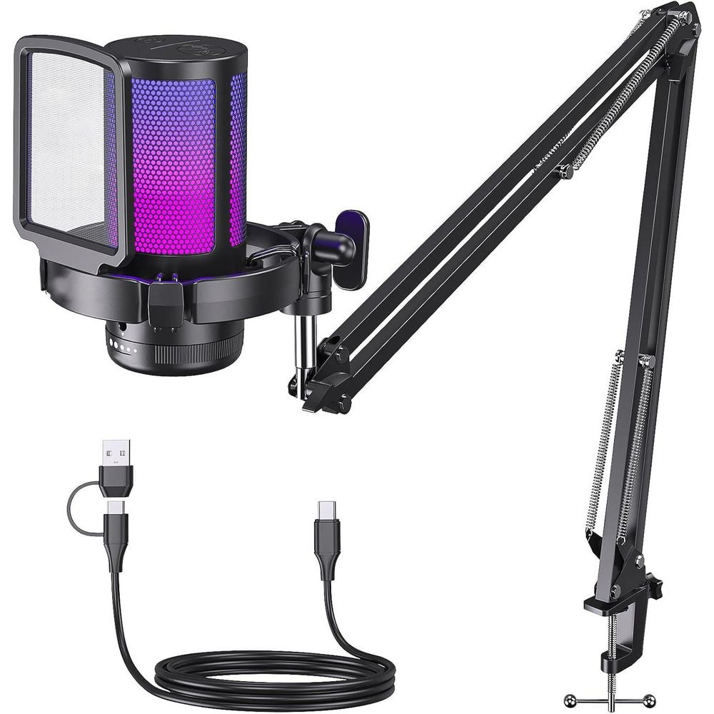 Gaming USB Microphone Noise Cancellation Condenser with Mute Gain Monitoring Boom Arm for Streaming Podcast Twitch price history on PriceWatchPro