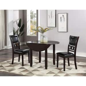 New Classic Furniture Gia 3-piece Wood Top Round Dining Set with Drop Leaf Table, Ebony