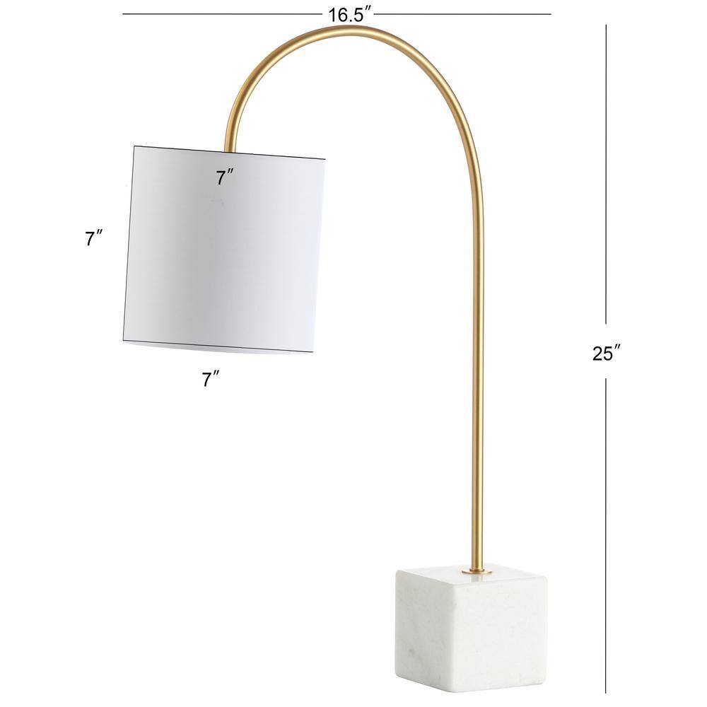White Marble and Brass Arc Table Lamp with Cotton Shade