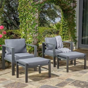 Lakeview Modern 4-Piece Aluminum Outdoor Chair Set with Plush Charcoal Cushions (2 Club Chairs and Patio Ottomans)