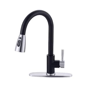 Single Handle Pull Down Sprayer Kitchen Sink Faucet in Black and Brushed Nickel