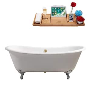 71.3 in. Cast Iron Clawfoot Non-Whirlpool Bathtub in Glossy White with Polished Gold Drain And Polished Chrome Clawfeet