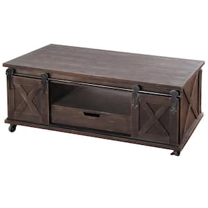 47 in. Dark Brown Large Rectangle Wood Coffee Table with Drawers