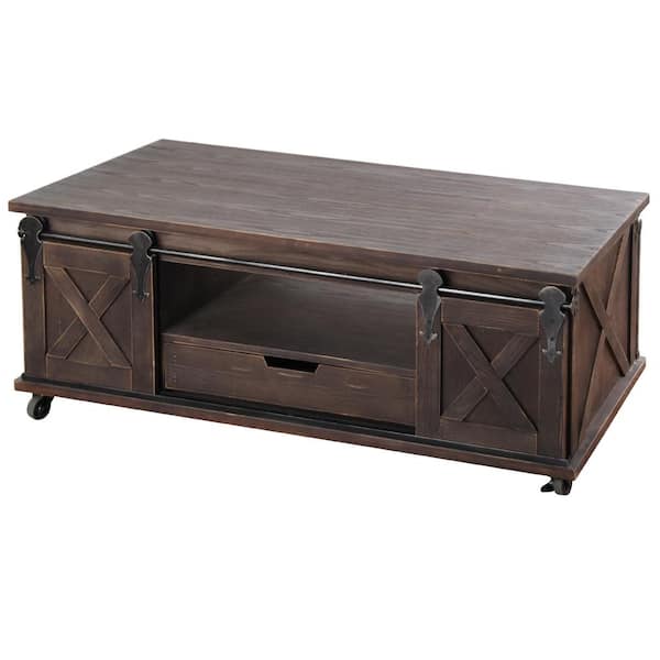 StyleCraft 47 in. Dark Brown Large Rectangle Wood Coffee Table with Drawers