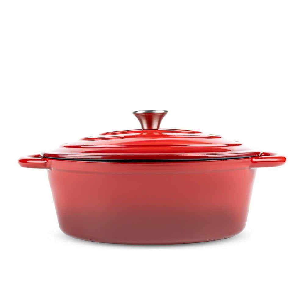 SANFANGIE 4.5 qt. Round Cast Iron Dutch Oven in Red with Lid, Non