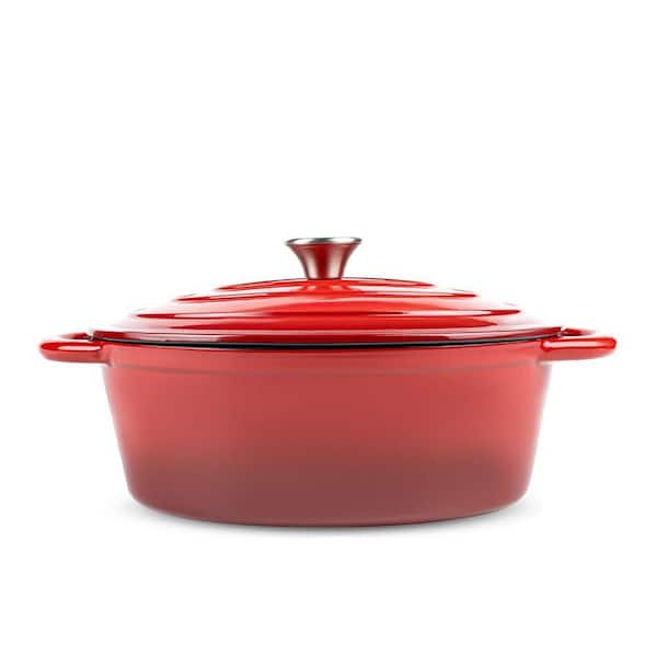 4.5 qt. Round Cast Iron Dutch Oven in Red with Lid, Non Stick Enameled Oven Safe Oval Casserole