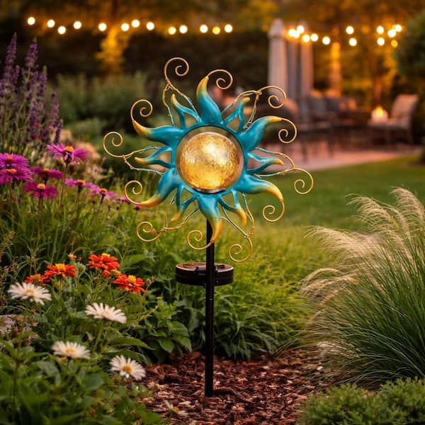 Solar Garden Torch 30 LED Sun Crackle Glass Solar Stake Lights