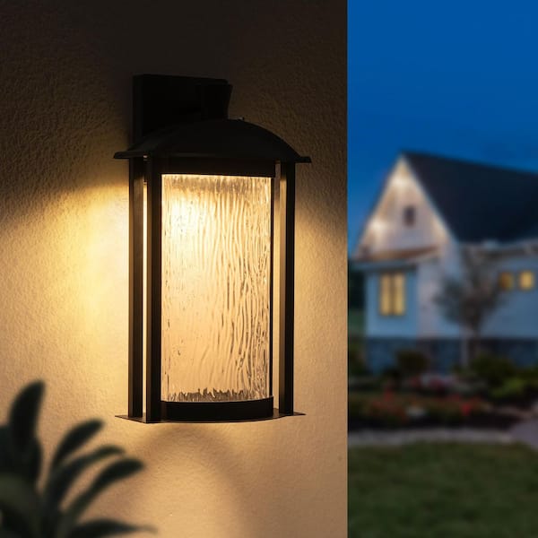 LLHZSY Acerbis 14.57 in. Modern Black Rectangle Integrated LED Outdoor Wall Lantern Sconce with Dusk to Dawn