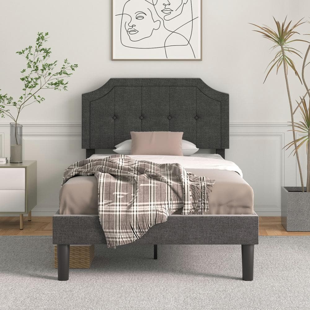 VECELO Twin Size Bed Frame with Headboard, Upholstered