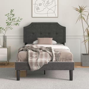 Twin Size Bed Frame with Headboard, Upholstered Platform Bed with Sturdy Wood Slat Support, Gray, 38.97 in. W