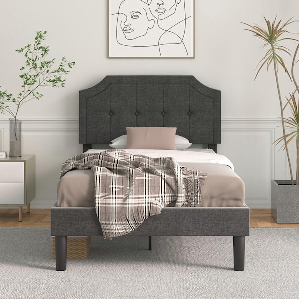 VECELO Twin Size Bed Frame with Headboard, Upholstered