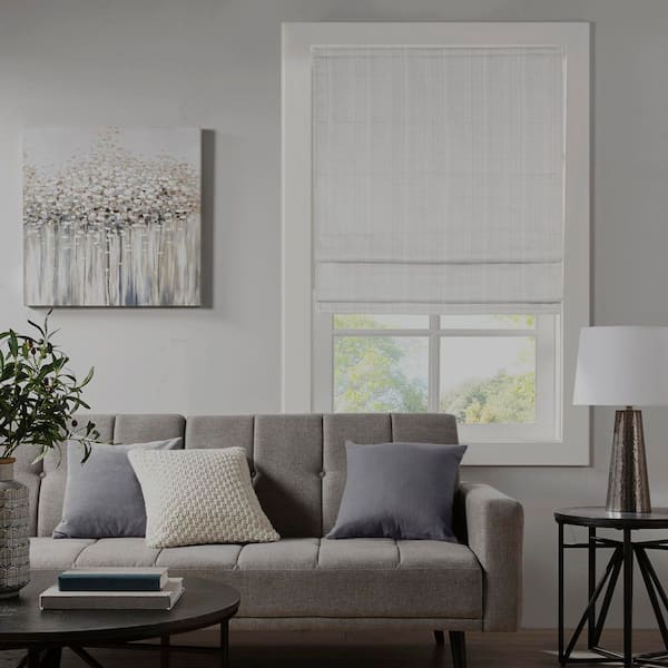 Madison Park Colm White Cordless Basketweave Polyester Total Blackout Roman Shade 27 in. W x 64 in. L