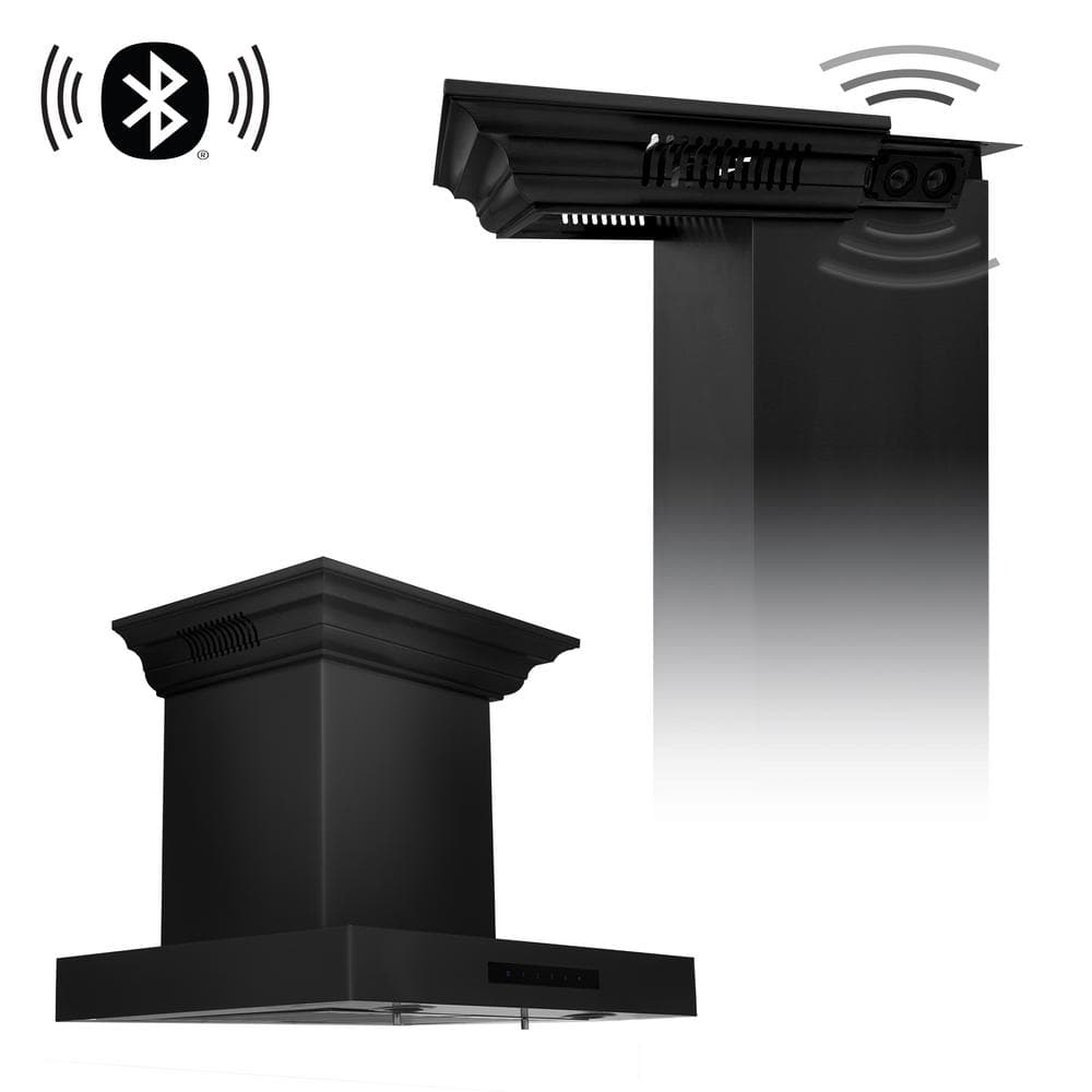 ZLINE Kitchen and Bath 24 in. 400 CFM Ducted Vent Wall Mount Range Hood in Black Stainless Steel w/ Built-in CrownSound Bluetooth Speakers