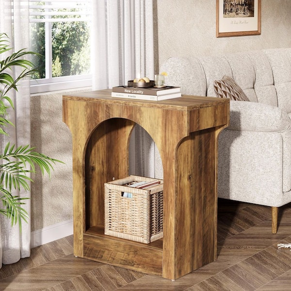 Kerlin 23.6 in. Rustic Brown Short Rectangle Wood End Table with Storage Space, Nightstand for Bedroom, Living Room