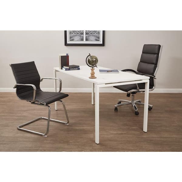Work Smart Faux Leather Mid-Back Office Chair in Black with Chrome
