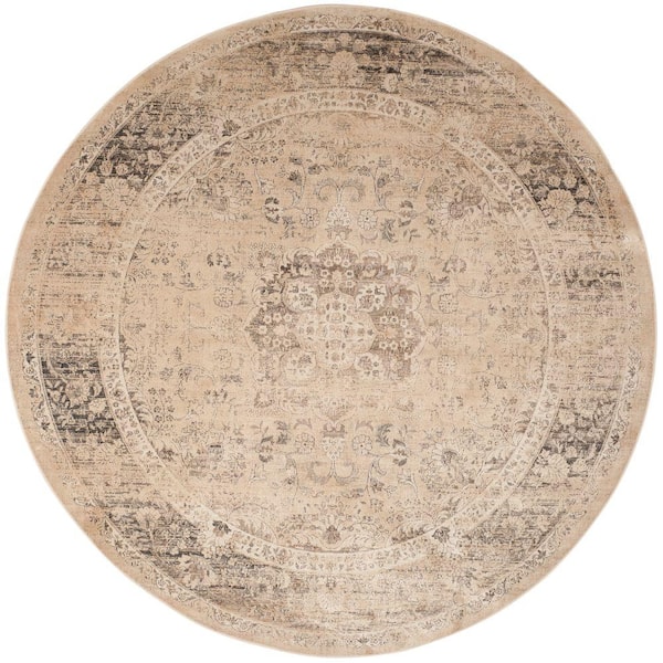 Vintage Warm Beige 6 ft. x 6 ft. Round Border Area Rug