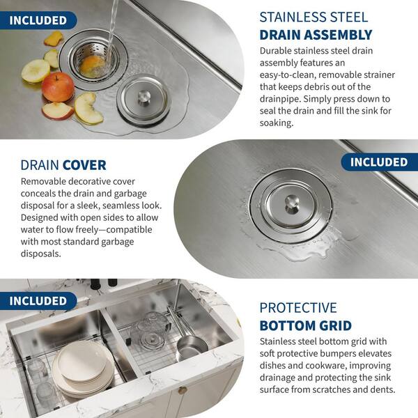 33 in. Undermount 50/50 Double Bowl 18-Gauge Stainless Steel