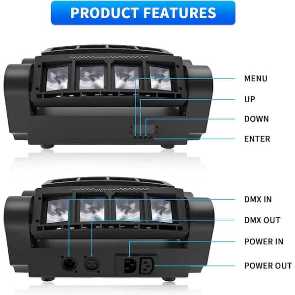 Lukyamzn Moving Head Light 8x10W LED Beam DJ Lights RGBW Sound Activated and DMX-512 Control - 2 Packs