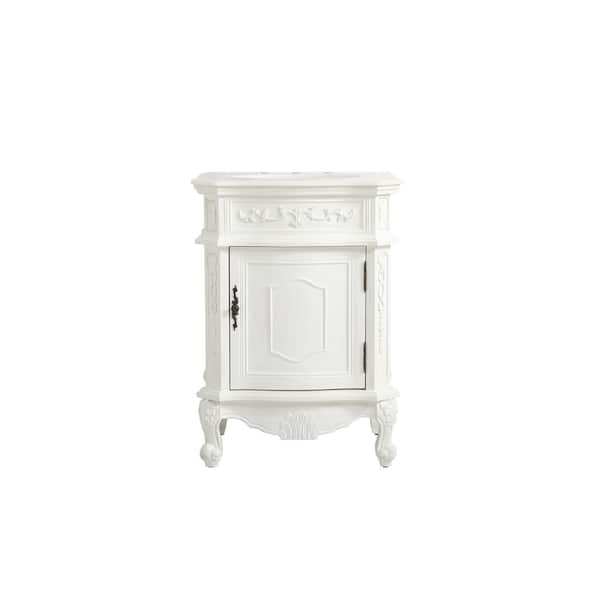 Unbranded Simply Living 24 In. W x 21.75 in. D x 34 In. H Bath Vanity in Antique White with White And Brown Vein Porcelain Top