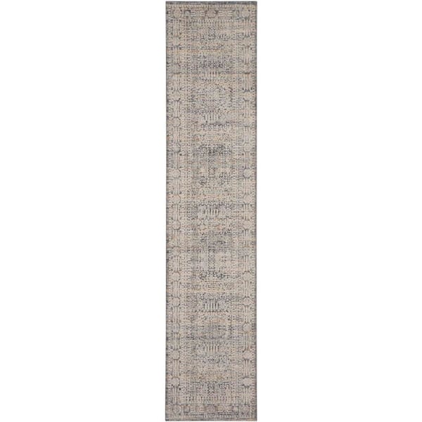 Nourison Lynx Ivory Slate 2 ft. x 12 ft. All-over design Transitional Runner Area Rug