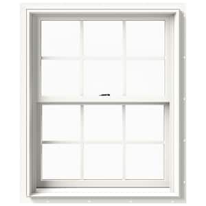 29.375 in. x 36 in. W-2500 Series White Painted Clad Wood Double Hung Window w/ Natural Interior and Screen