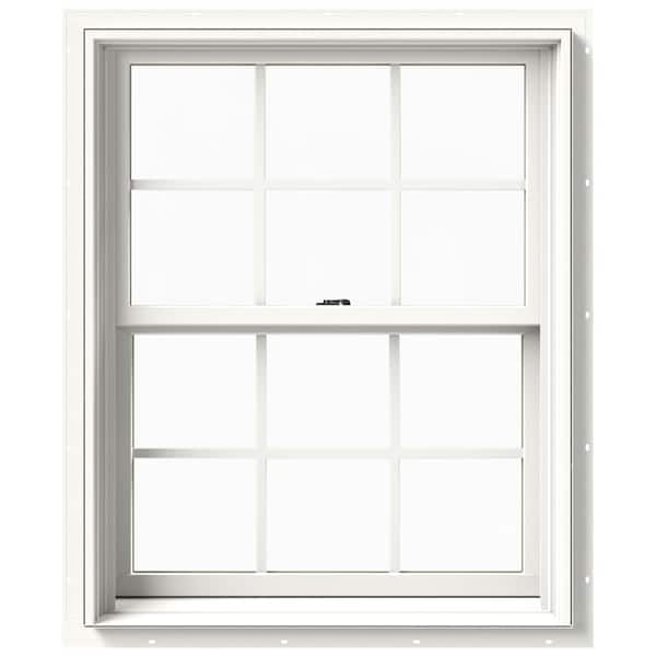 JELD-WEN 29.375 in. x 36 in. W-2500 Series White Painted Clad Wood Double Hung Window w/ Natural Interior and Screen
