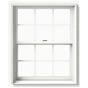 29.375 in. x 36 in. W-2500 Series White Painted Clad Wood Double Hung Window w/ Natural Interior and Screen