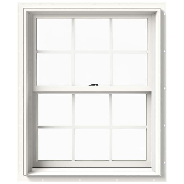 JELD-WEN 33.375 in. x 36 in. W-2500 Series White Painted Clad Wood Double Hung Window w/ Natural Interior and Screen