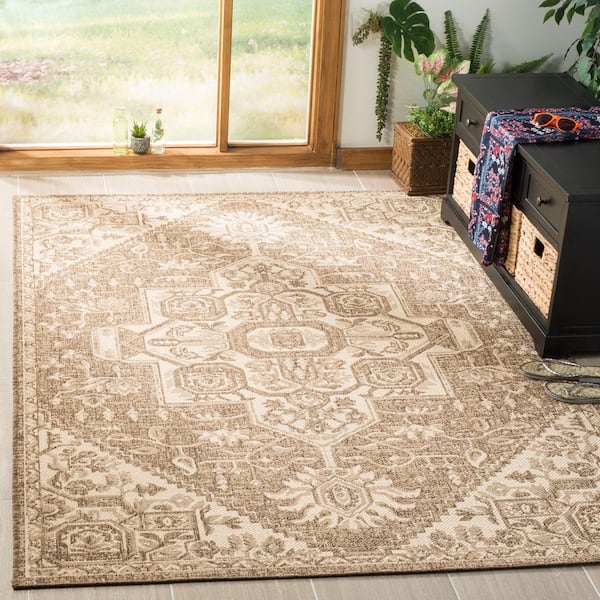 Linden Cream/Beige 4 ft. x 4 ft. Ornate Medallion Indoor/Outdoor Square Area Rug